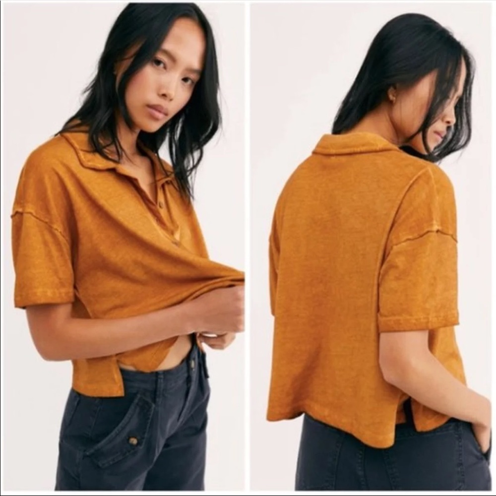 FREE PEOPLE - Weekend Rush Button Down Shirt - Copper - Picture 3 of 11